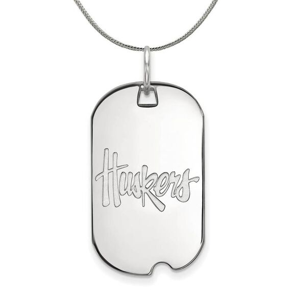 Sterling Silver U. of Nebraska Huskers Dog Tag Necklace - 24 Inch